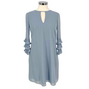 Vince Camuto Ruffle Sleeve Shift Dress Keyhole Back Light Blue Size 2